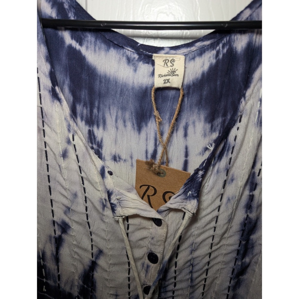 NWT Riviera Sun Women's Size 2XL Tie-dye Blue White Dress Boho Flowy Hippie - Picture 2 of 12